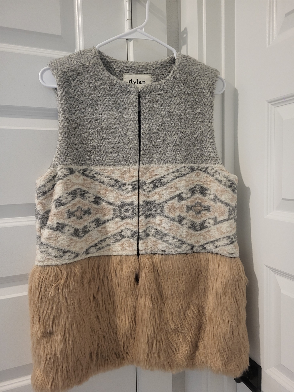 Gray, Beige and Tan Pink Faux-Fur Mix Vest